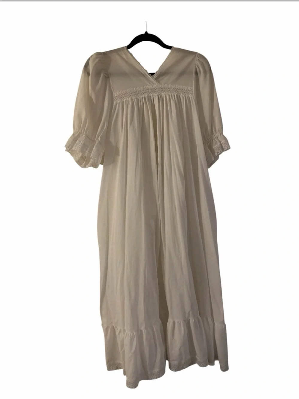 Vintage Karessah By Henson Nightgown Womens Medium White Lace Ruffle Maxi USA